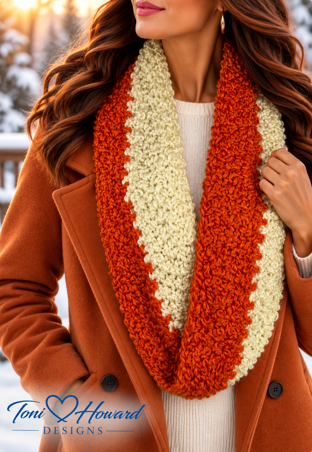 Handmade Burnt Orange & Cream Crochet Infinity Scarf – Women's Fashion Accessory