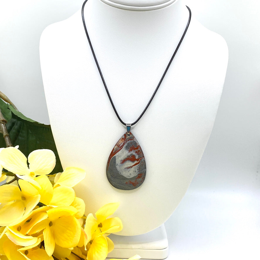 Hand Painted Iridescent Tear Drop Pendant Necklace