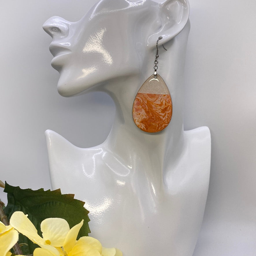 Hand Painted Tear Drop Color Block Iridescent Dangle Pendant Earrings