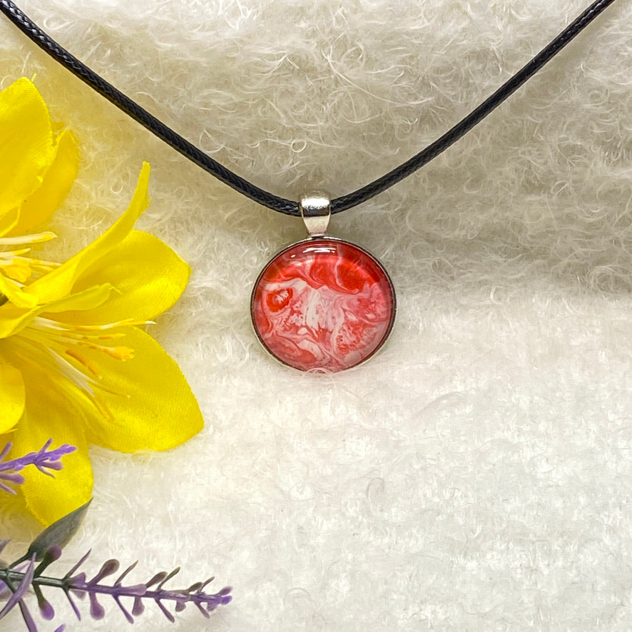 red spider lily necklace Hand Painted Glass Cabochon Round Bezel Pendant Necklace – Toni Howard Designs