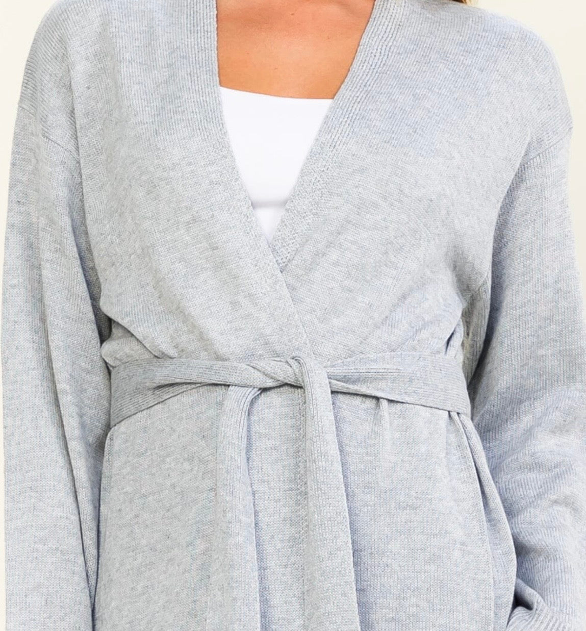 Women's Light Gray Long Duster Cardigan Sweater – Open Front, Tie Waist, S, M, L – New With Tags