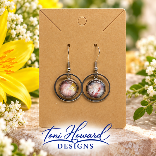 Hand Painted Glass Cabochon Gem Bezel Earrings