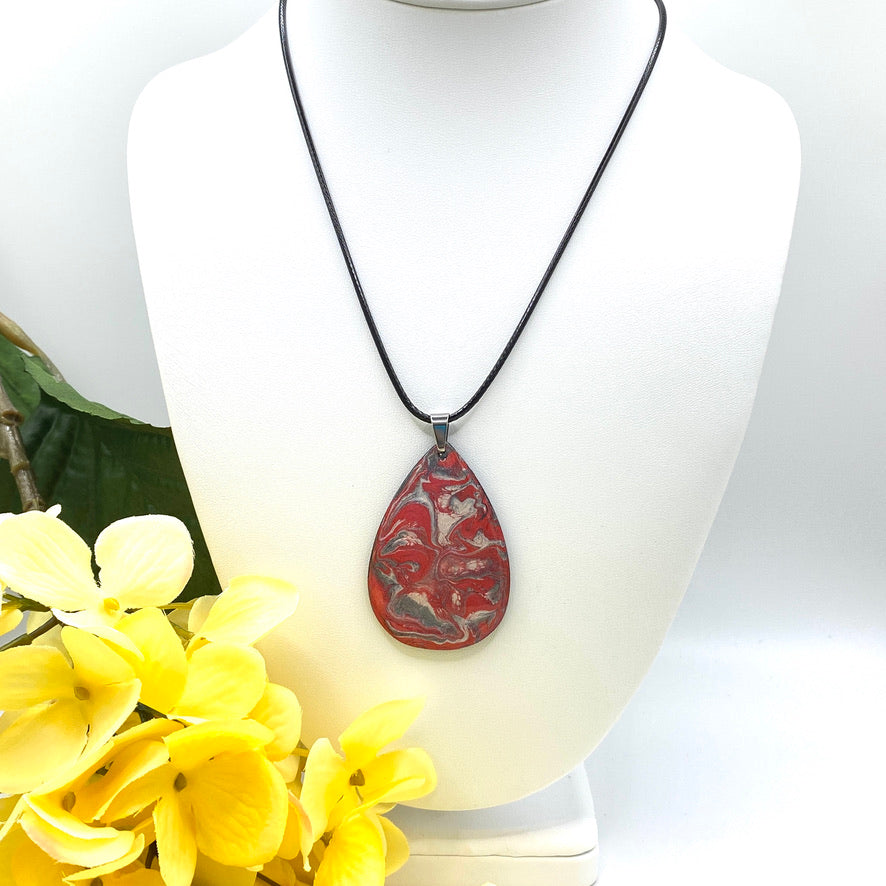 Hand Painted Iridescent Tear Drop Pendant Necklace