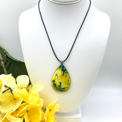 Hand Painted Iridescent Tear Drop Pendant Necklace