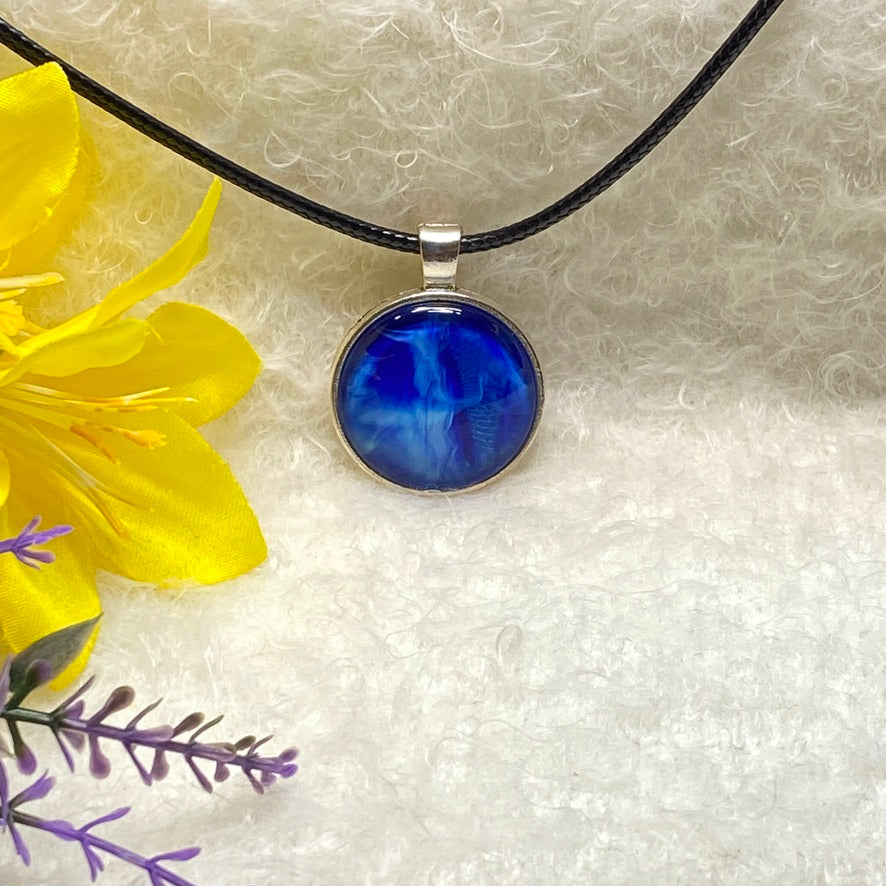 Hand Painted Glass Cabochon Round Bezel Pendant Necklace