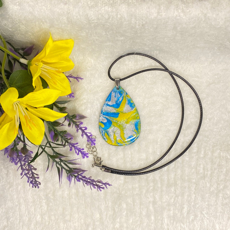 Hand Painted Iridescent Tear Drop Pendant Necklace