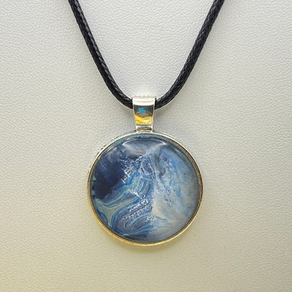 Hand Painted Glass Cabochon Round Bezel Pendant Necklace