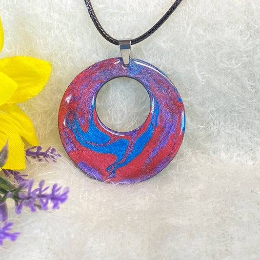 Hand Painted Iridescent Center Hollow Pendant Necklace