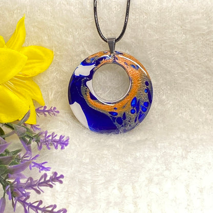 Hand Painted Iridescent Center Hollow Pendant Necklace