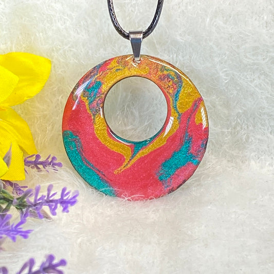 Hand Painted Iridescent Center Hollow Pendant Necklace