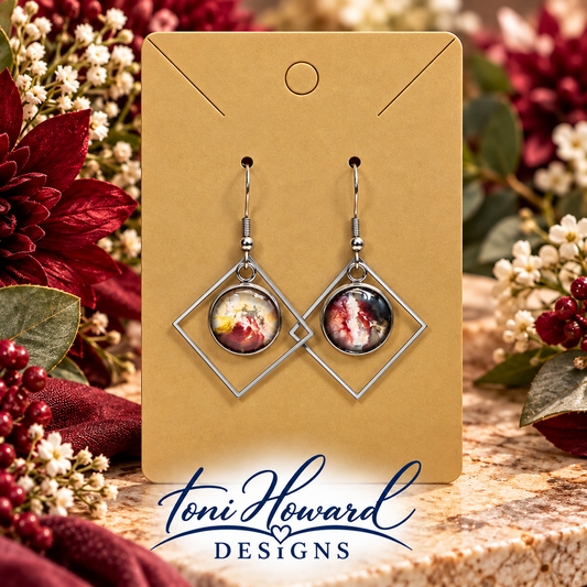 Hand Painted Glass Cabochon Gem Bezel Earrings