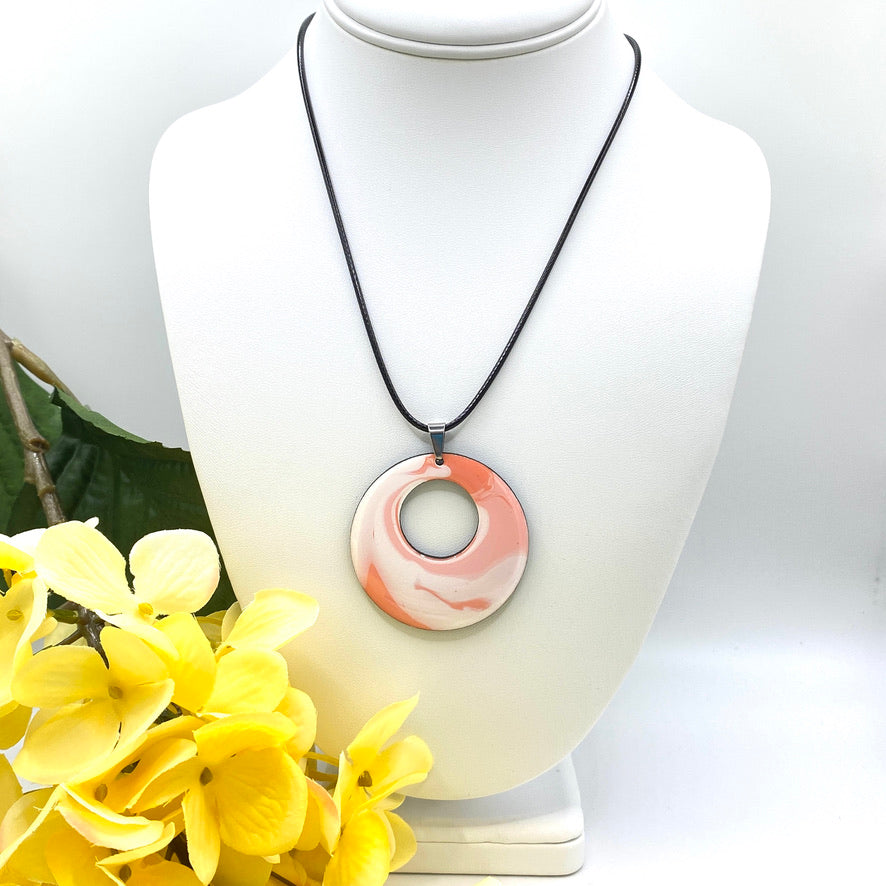 Hand Painted Iridescent Center Hollow Pendant Necklace