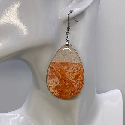Hand Painted Tear Drop Color Block Iridescent Dangle Pendant Earrings
