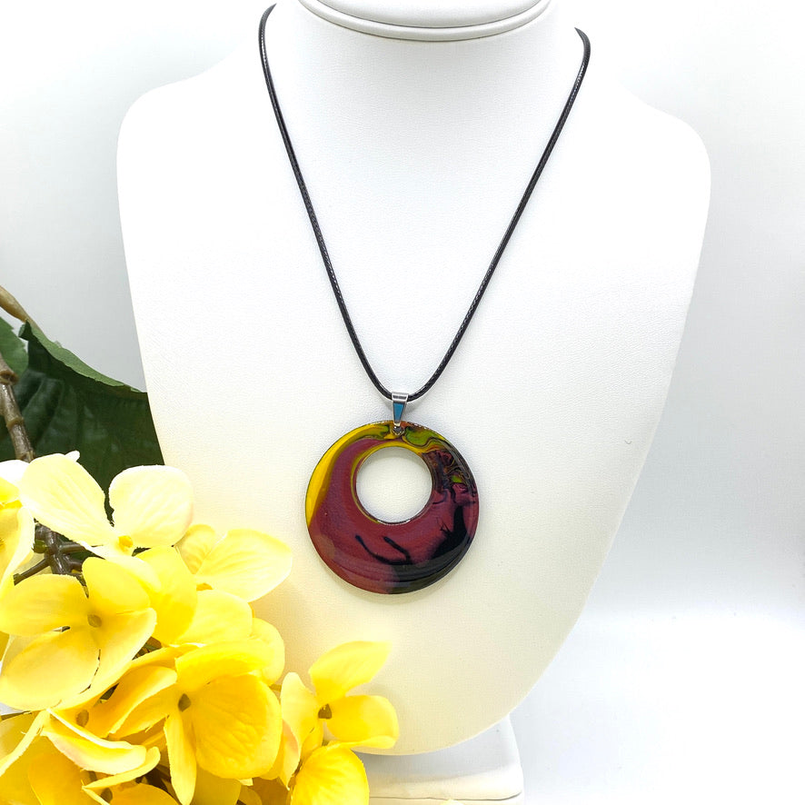 Hand Painted Iridescent Center Hollow Pendant Necklace