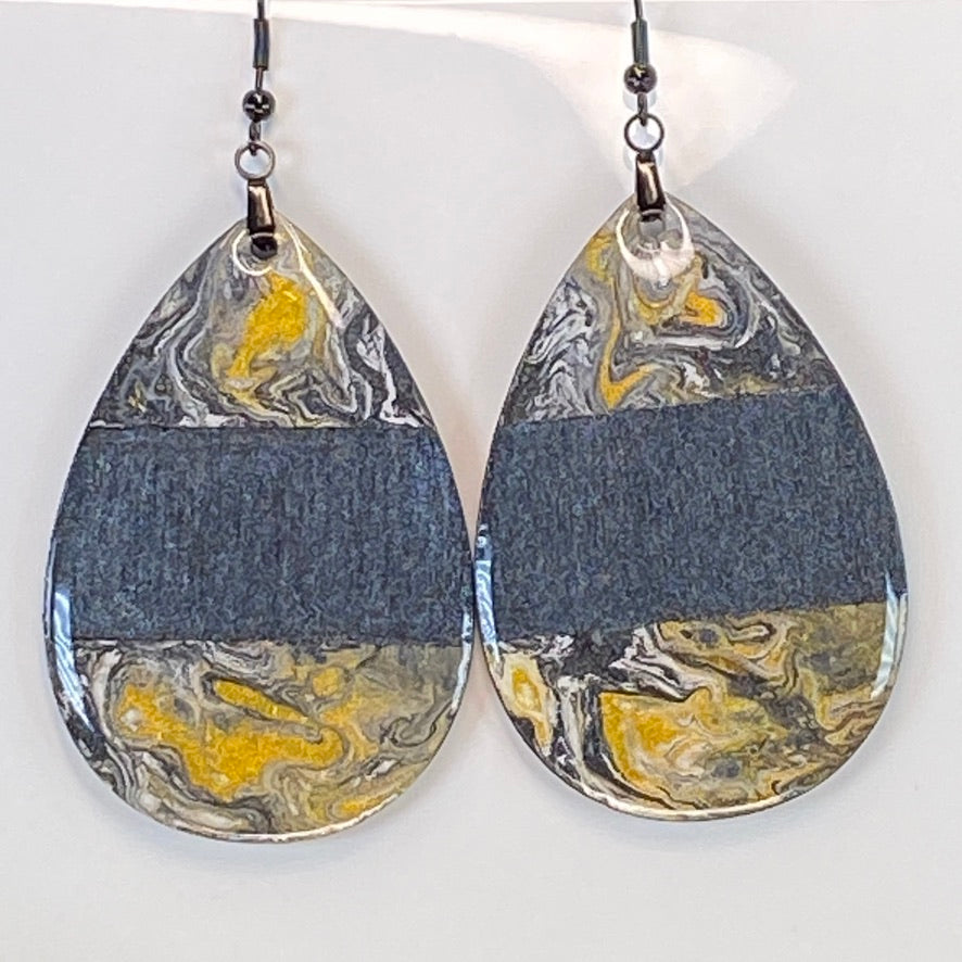 Hand Painted Tear Drop Color Block Iridescent Dangle Pendant Earrings