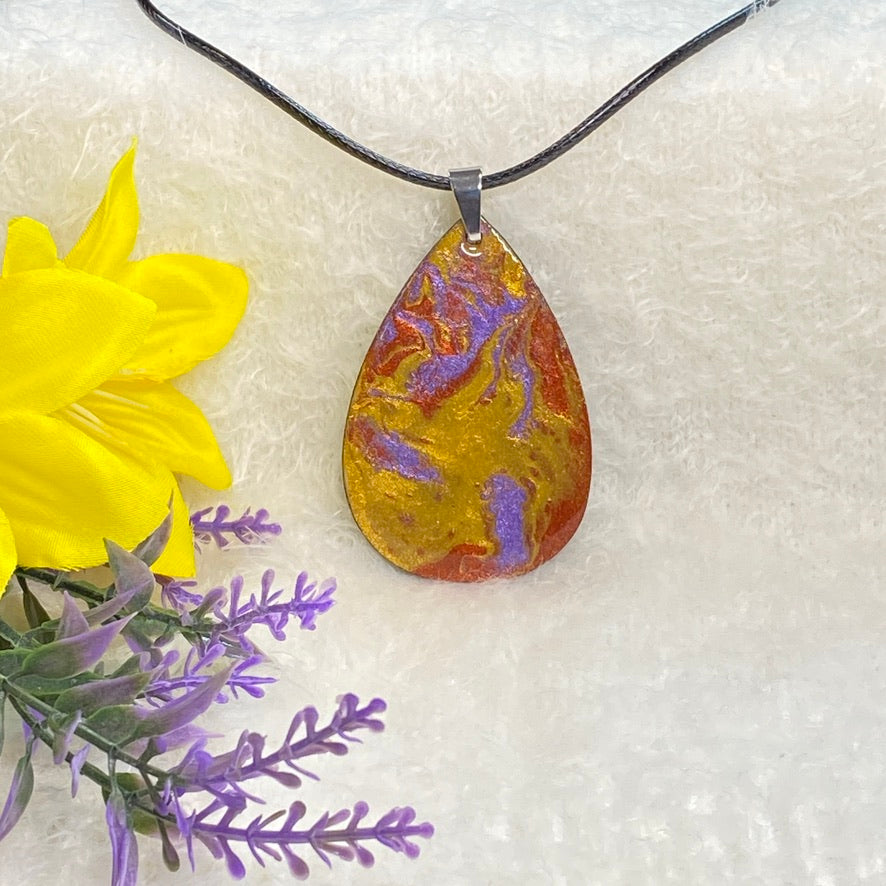 Hand Painted Iridescent Tear Drop Pendant Necklace