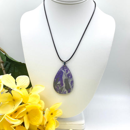 Hand Painted Iridescent Tear Drop Pendant Necklace