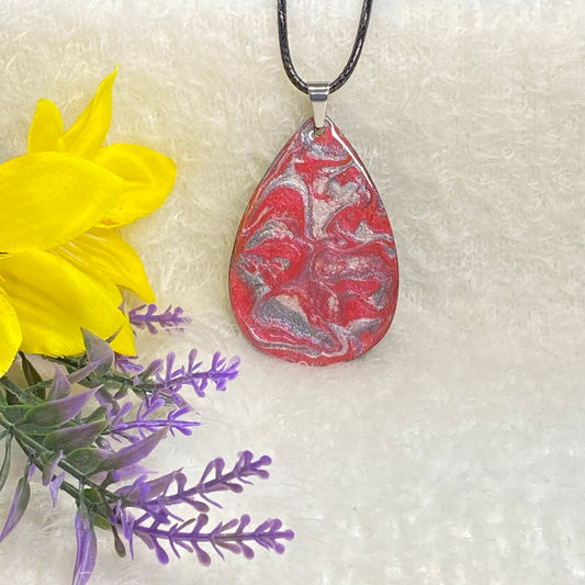 Hand Painted Iridescent Tear Drop Pendant Necklace