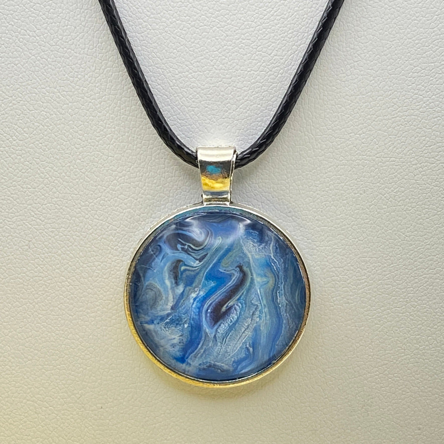Hand Painted Glass Cabochon Round Bezel Pendant Necklace