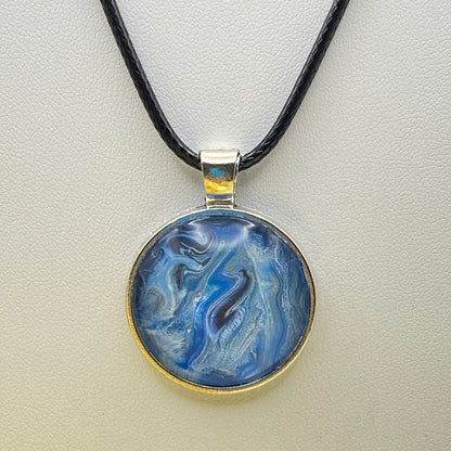 Hand Painted Glass Cabochon Round Bezel Pendant Necklace