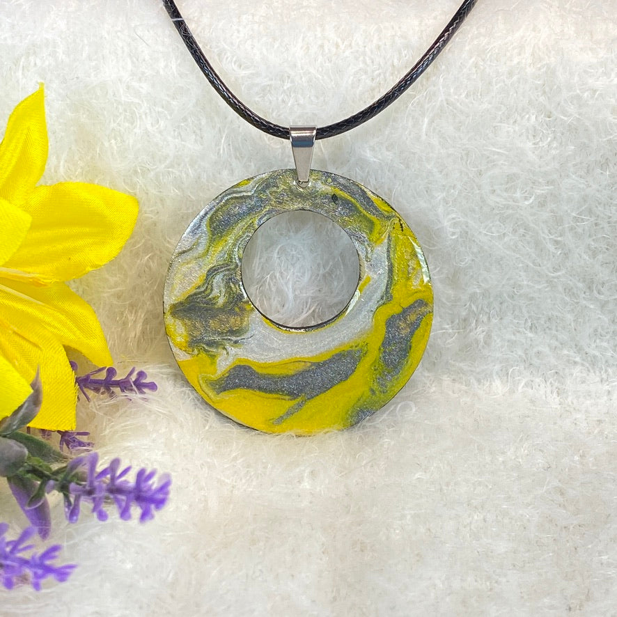 Hand Painted Iridescent Center Hollow Pendant Necklace