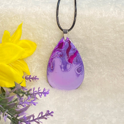 Hand Painted Iridescent Tear Drop Pendant Necklace