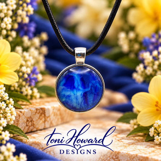 Hand Painted Glass Cabochon Round Bezel Pendant Necklace