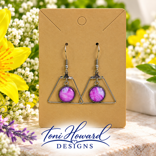 Hand Painted Glass Cabochon Gem Bezel Earrings
