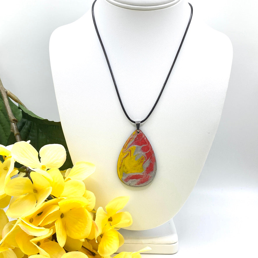 Hand Painted Iridescent Tear Drop Pendant Necklace