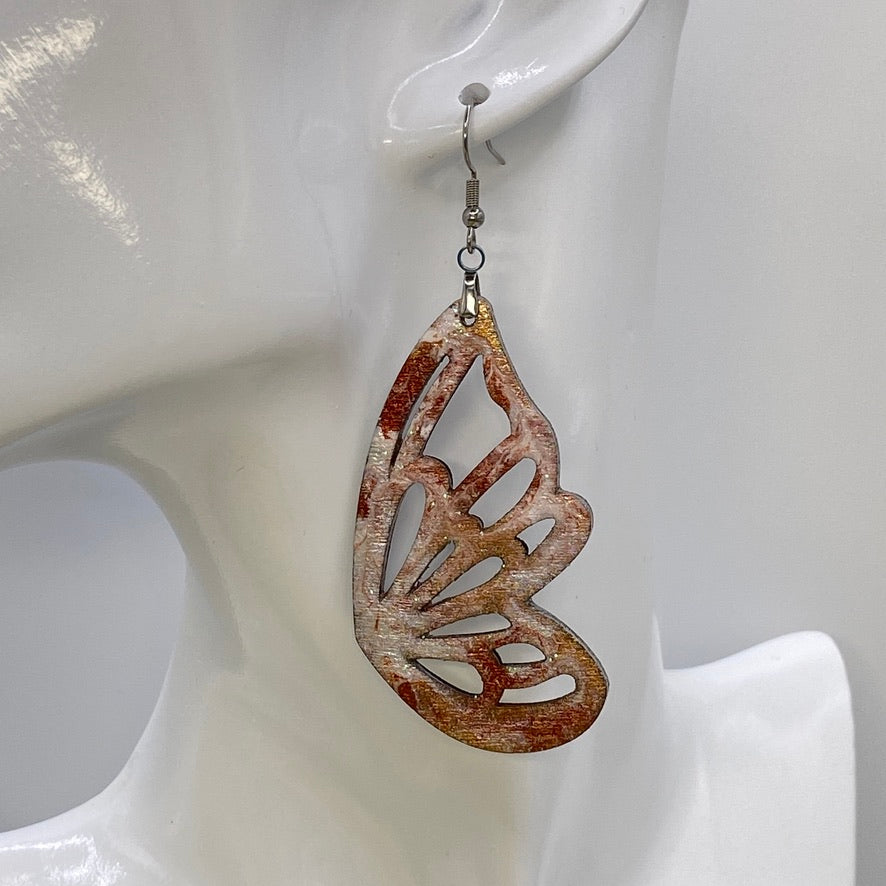 Hand Painted Geometric Cut Out Butterfly Iridescent Dangle Pendant Earrings