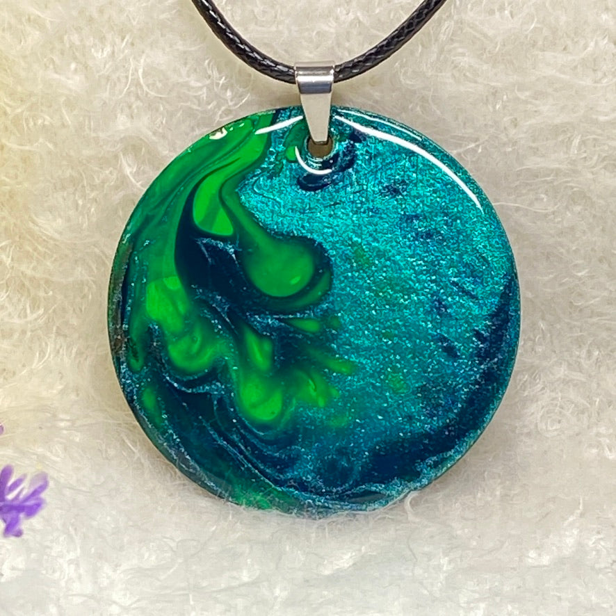 Hand Painted Iridescent Pendant Necklace