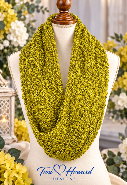 Handmade Olive Green Crochet Infinity Scarf – Women's Fashion Accessory