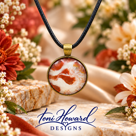 Hand Painted Glass Cabochon Round Bezel Pendant Necklace