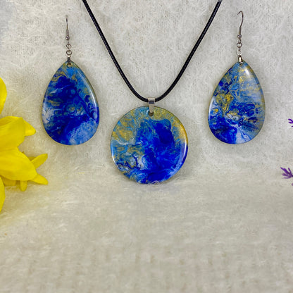 Hand Painted Iridescent Pendant Necklace And Earring Set