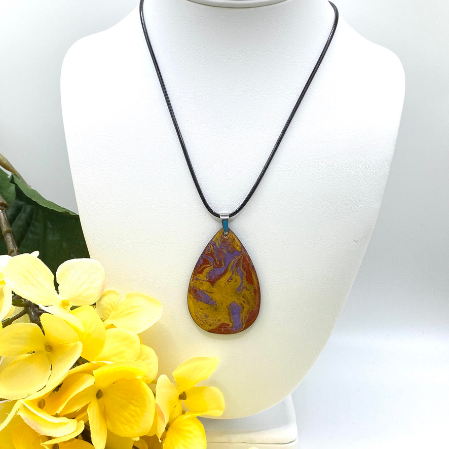 Hand Painted Iridescent Tear Drop Pendant Necklace