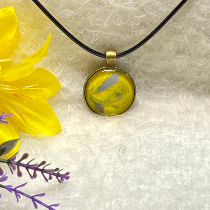 Hand Painted Glass Cabochon Round Bezel Pendant Necklace