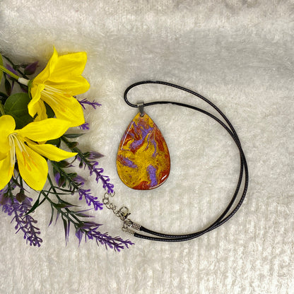 Hand Painted Iridescent Tear Drop Pendant Necklace