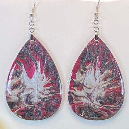 Hand Painted Tear Drop Iridescent Dangle Pendant Earrings