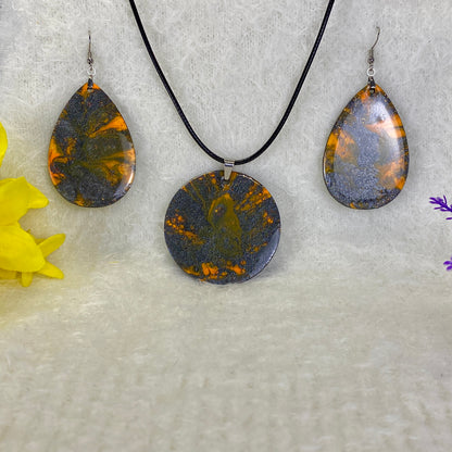 Hand Painted Iridescent Pendant Necklace And Earring Set