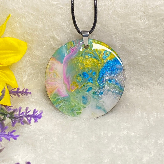 Hand Painted Iridescent Pendant Necklace