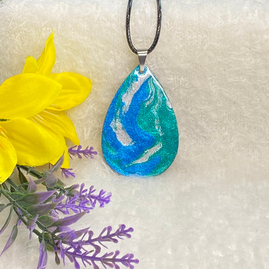 Hand Painted Iridescent Tear Drop Pendant Necklace