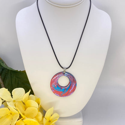 Hand Painted Iridescent Center Hollow Pendant Necklace