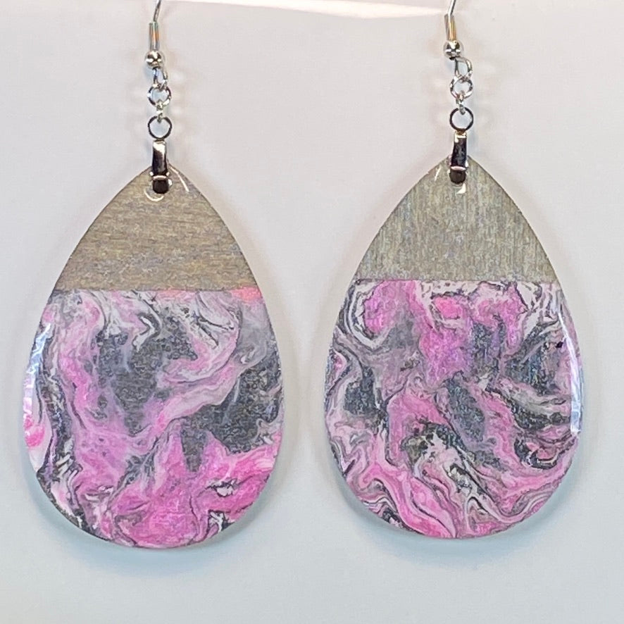 Hand Painted Tear Drop Color Block Iridescent Dangle Pendant Earrings