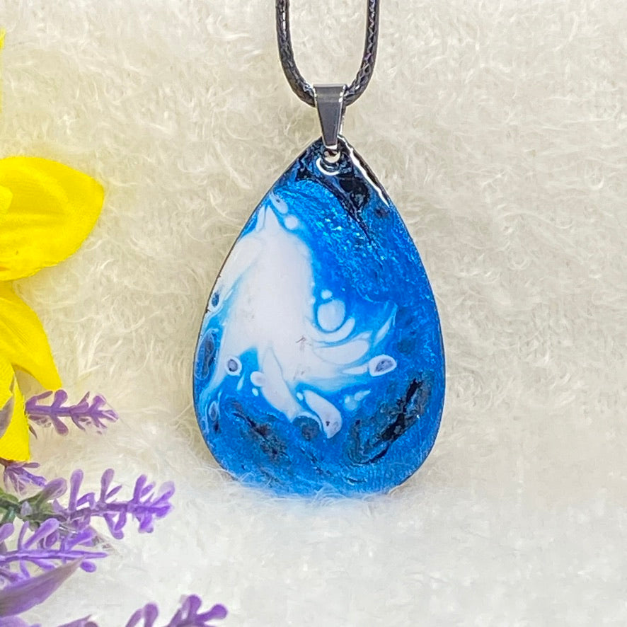 Hand Painted Iridescent Tear Drop Pendant Necklace