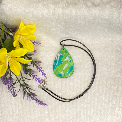 Hand Painted Iridescent Tear Drop Pendant Necklace