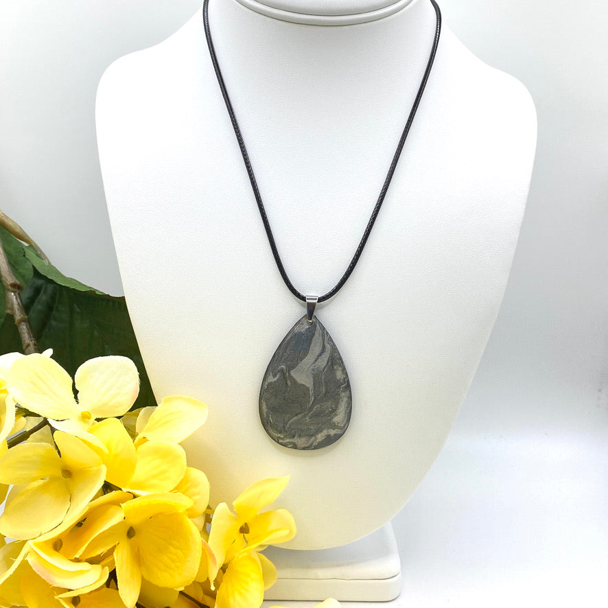 Hand Painted Iridescent Tear Drop Pendant Necklace