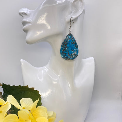 Hand Painted Tear Drop Iridescent Dangle Pendant Earrings