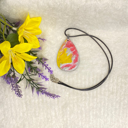 Hand Painted Iridescent Tear Drop Pendant Necklace