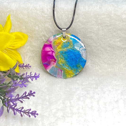 Hand Painted Iridescent Pendant Necklace