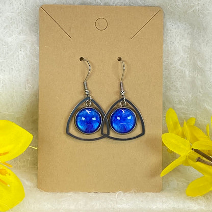 Hand Painted Glass Cabochon Gem Bezel Earrings